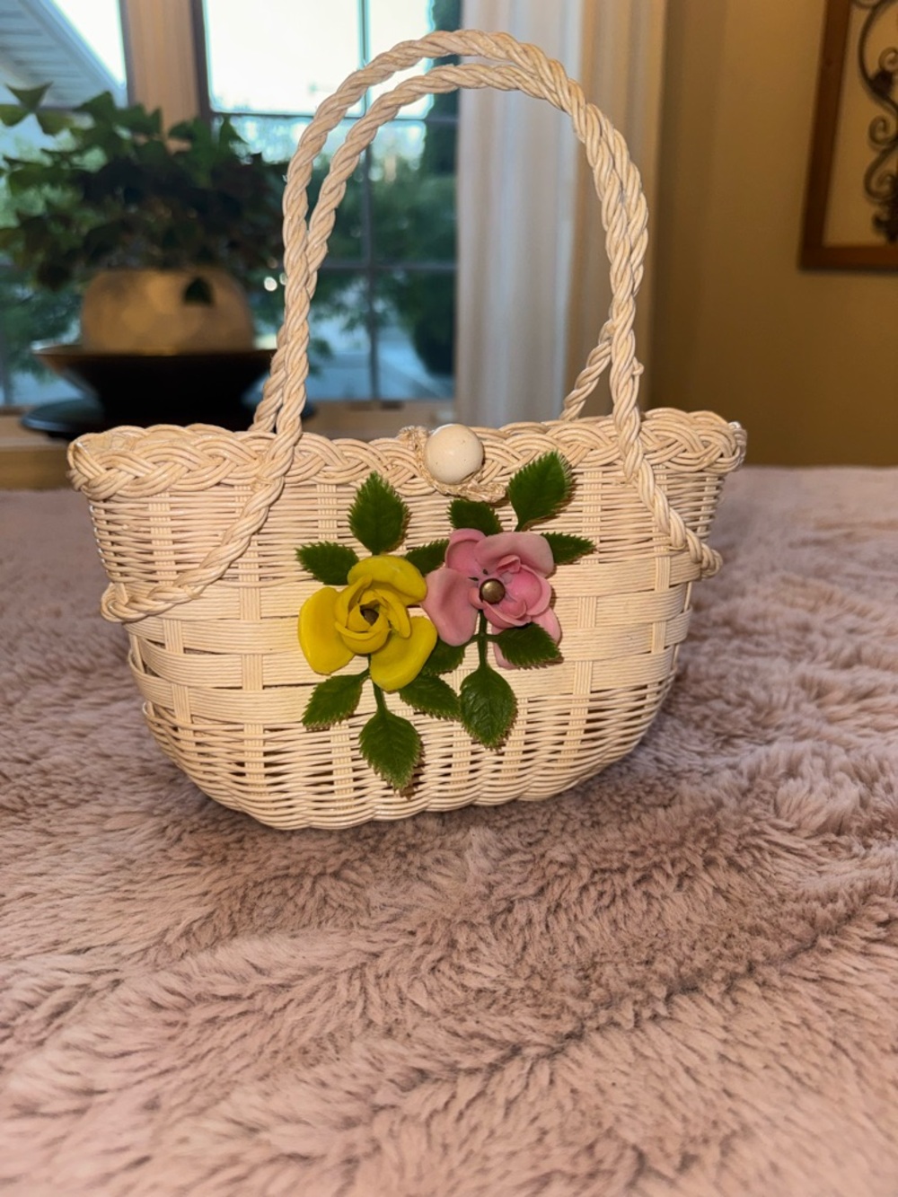 1950s - 60s Made in Japan Wicker Floral Basket Purse - Picture 7 of 7